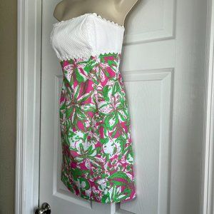 Lilly Pulitzer Lilly and Elephant Print Strapless Tie- Back Dress